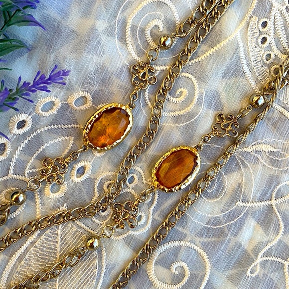 VTG 70’s 10k Solid Gold Chain & Amber Necklace - Picture 8 of 9